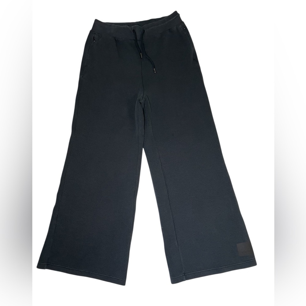Adidas black elastic waist wide leg track pants sporty